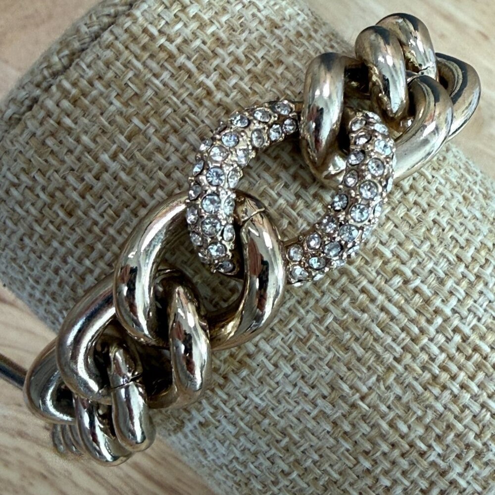 Victorias Secret Gold-Tone Chain Link Bracelet With Rhinestones & Angel Wing